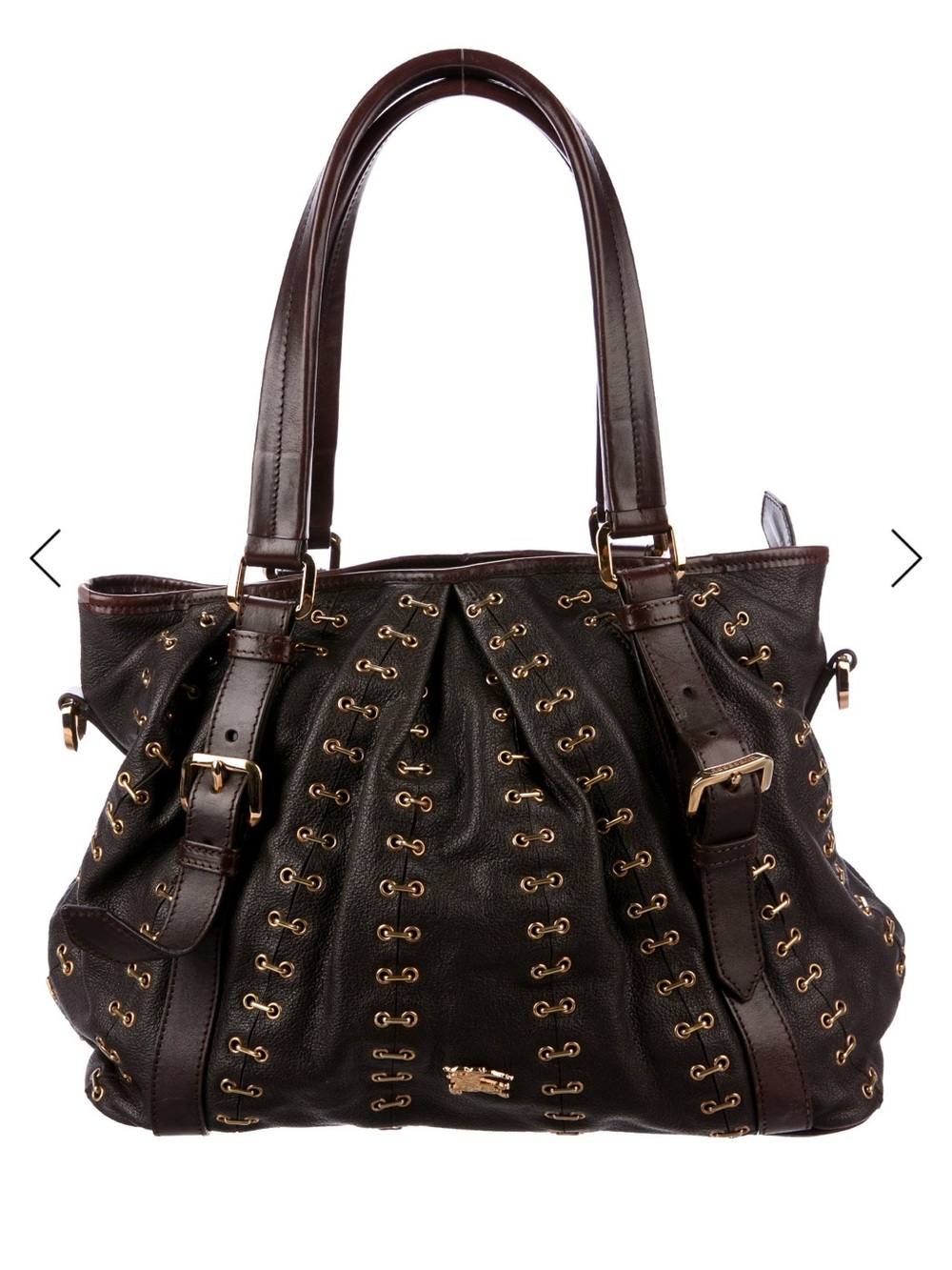 Burberry Dark Brown Leather Shoulder Bag with Gold Hardware